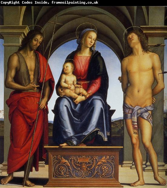 Pietro Perugino Madonna with Child Enthroned between Saints John the Baptist and Sebastian